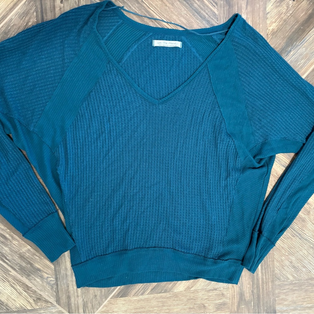 Free People Teal V-Neck Women's Pullover Sweater Small